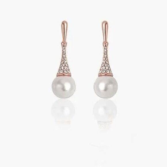 Rose Gold Teardrop Pearl Earrings - Picture 1 of 1